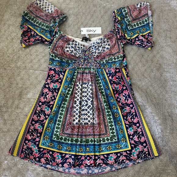 Sky Boho Top On/Off Shoulder Size L free shipping - Picture 4 of 5